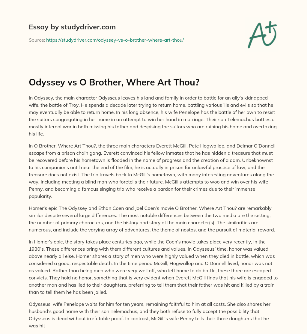 Odyssey Vs O Brother, where Art Thou? essay