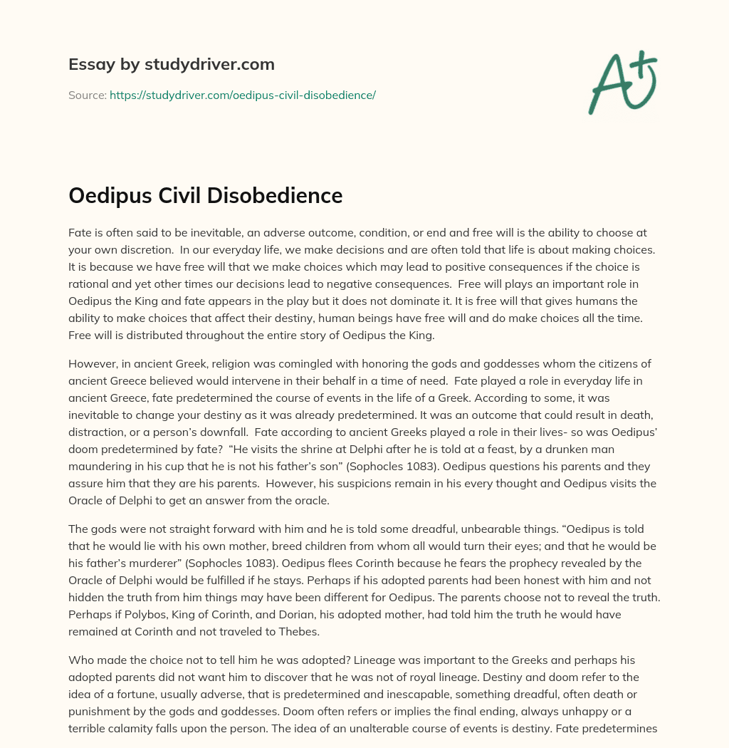 Oedipus Civil Disobedience essay