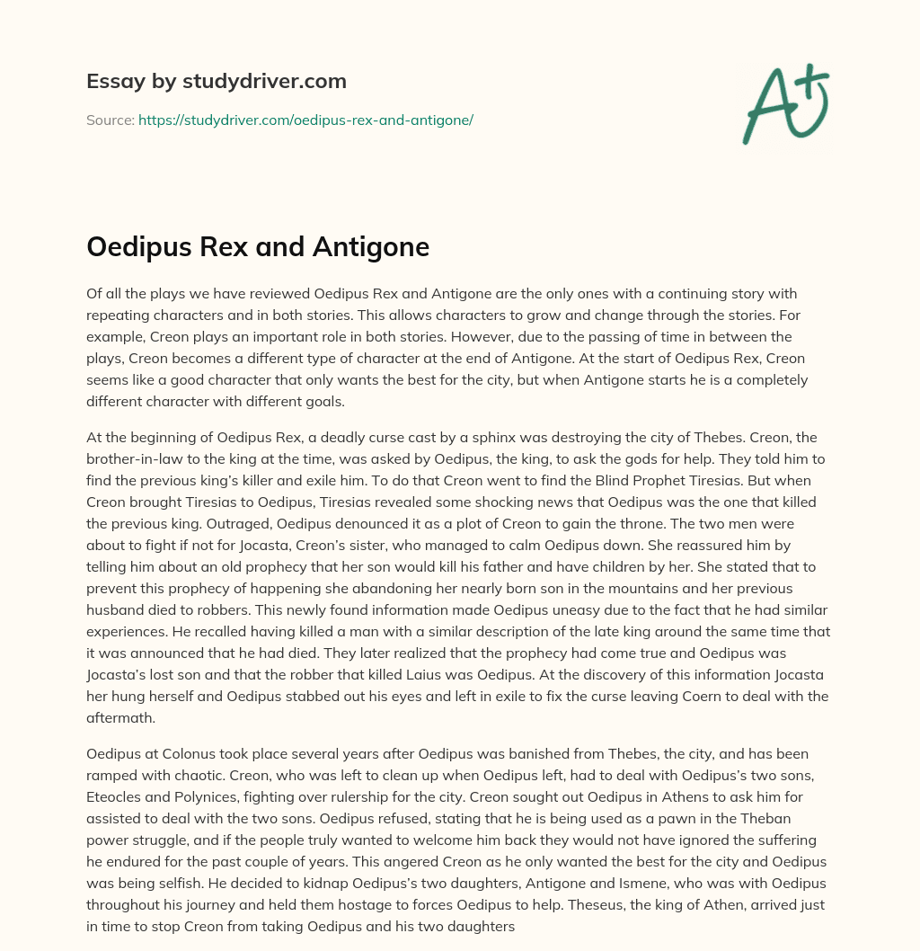 Oedipus Rex and Antigone essay