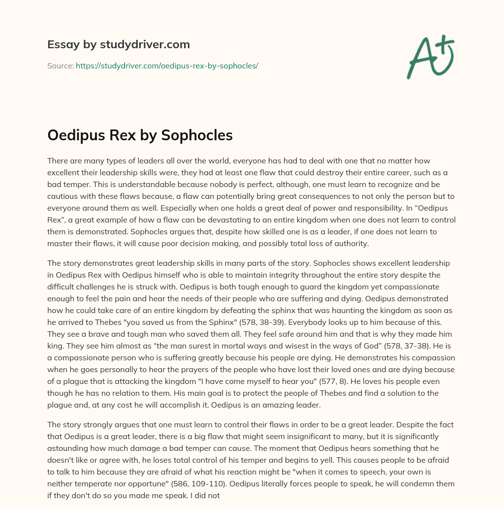 Oedipus Rex by Sophocles essay