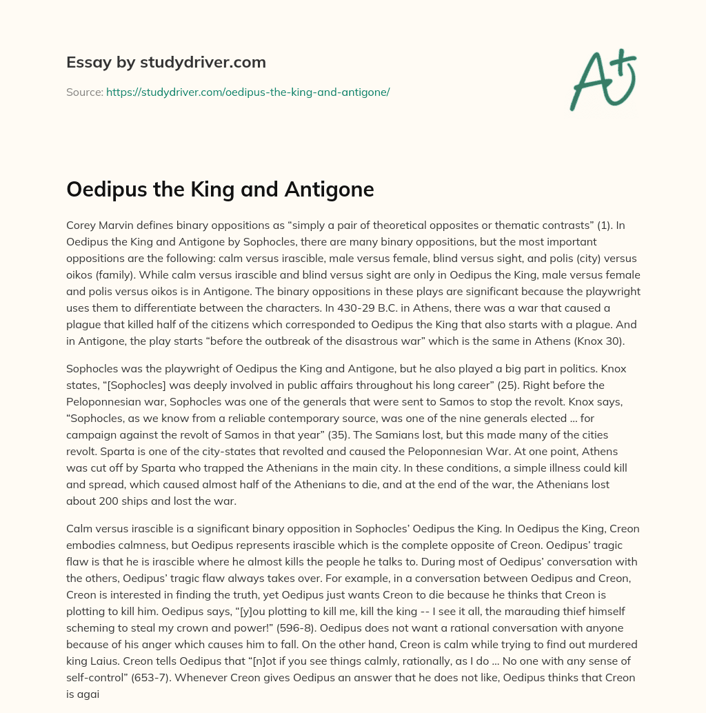 Oedipus the King and Antigone essay