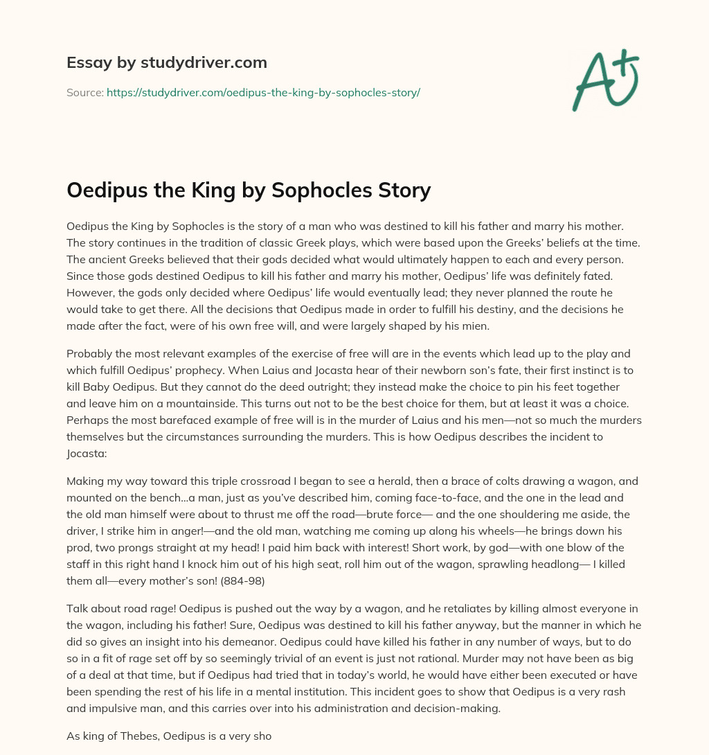 Oedipus the King by Sophocles Story essay
