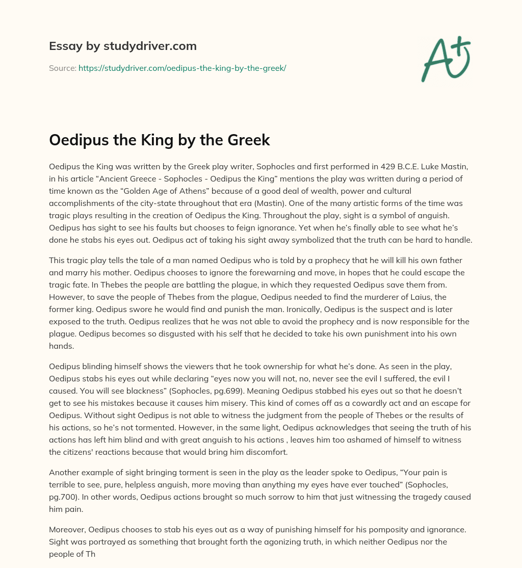 Oedipus the King by the Greek essay