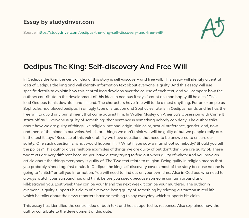 Oedipus the King: Self-discovery and Free Will essay