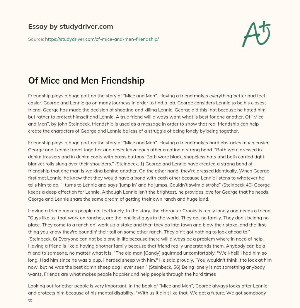 Of Mice and Men Friendship essay