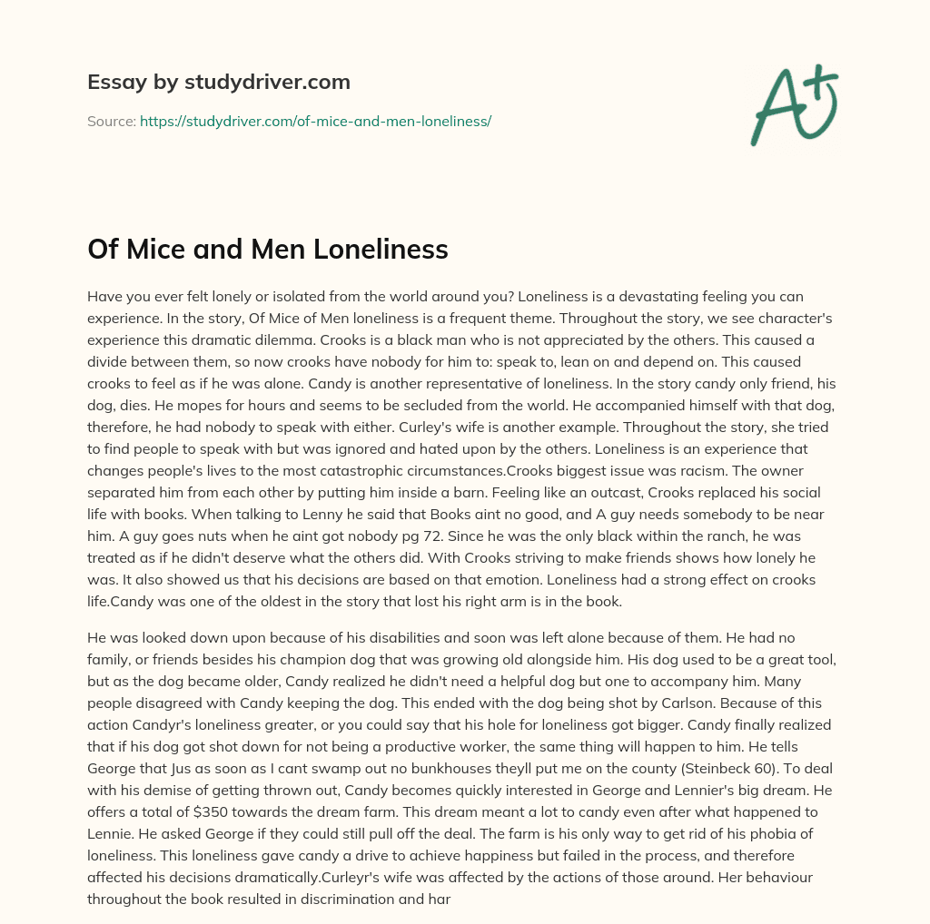 Of Mice and Men Loneliness essay