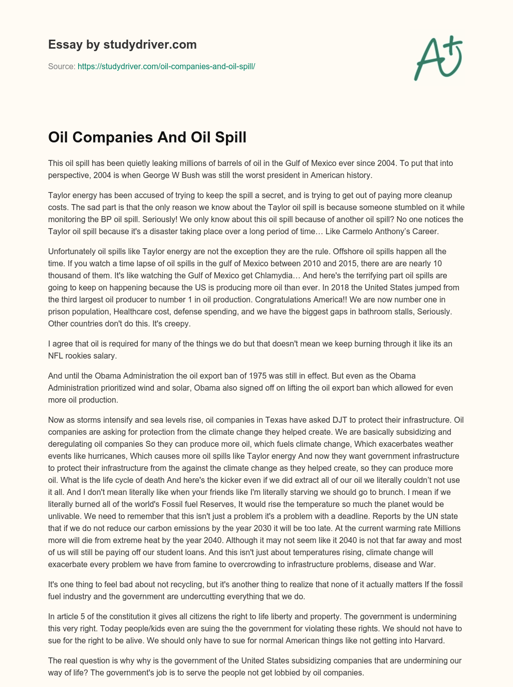 Oil Companies and Oil Spill essay