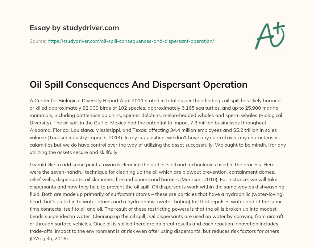 Oil Spill Consequences and Dispersant Operation essay