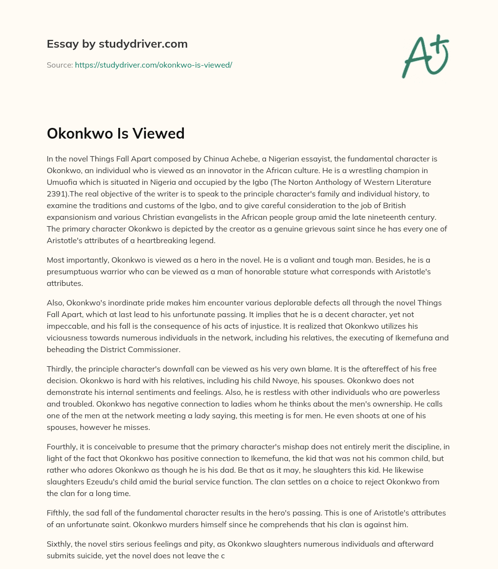 Okonkwo is Viewed essay