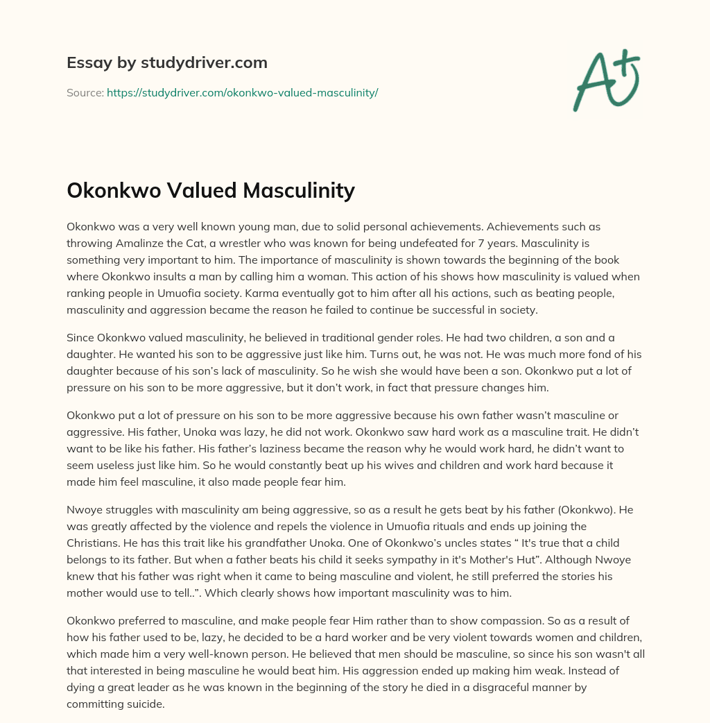 Okonkwo Valued Masculinity essay