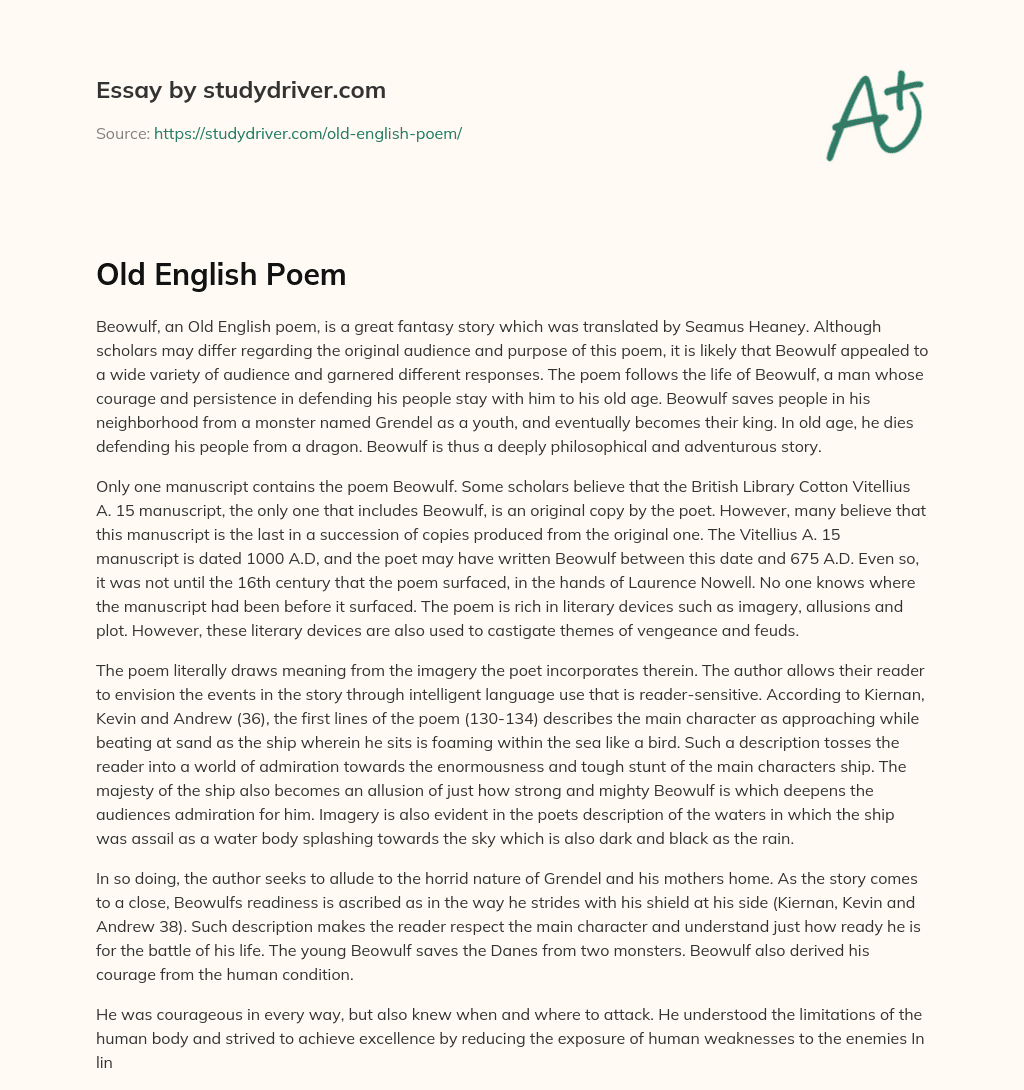Old English Poem essay