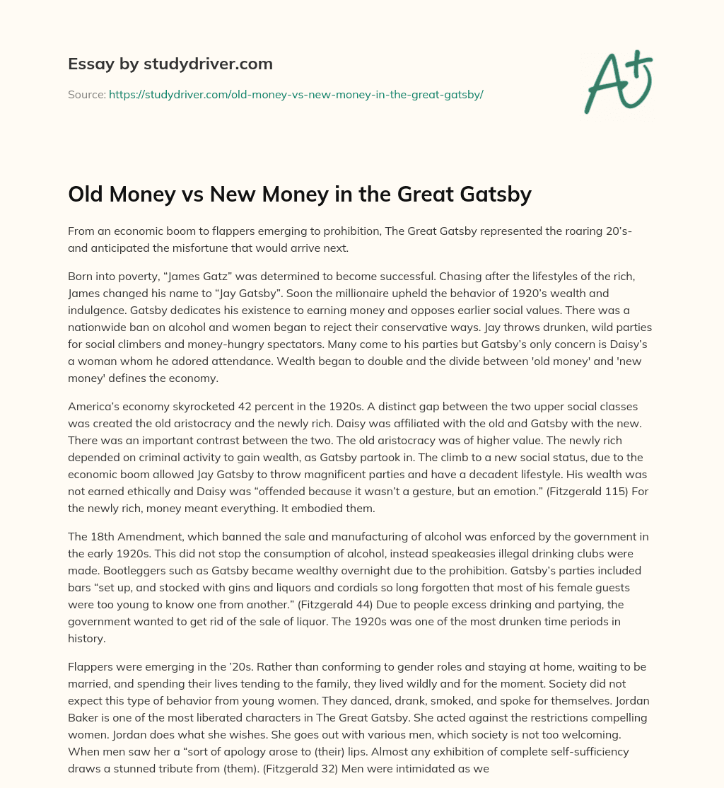 Old Money Vs New Money in the Great Gatsby essay