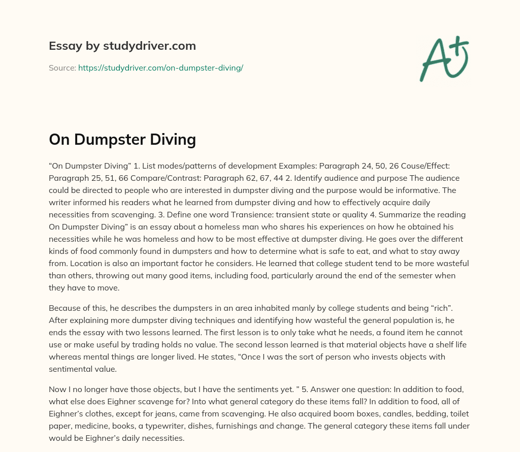 On Dumpster Diving essay
