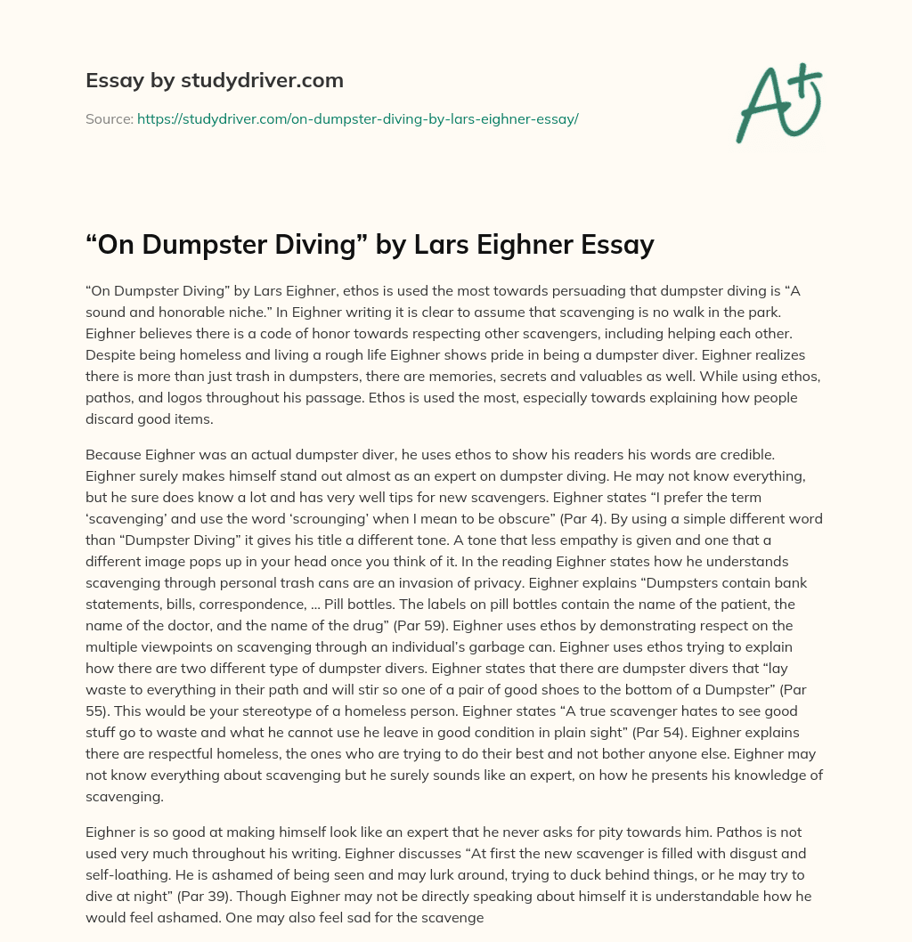 “On Dumpster Diving” by Lars Eighner Essay essay