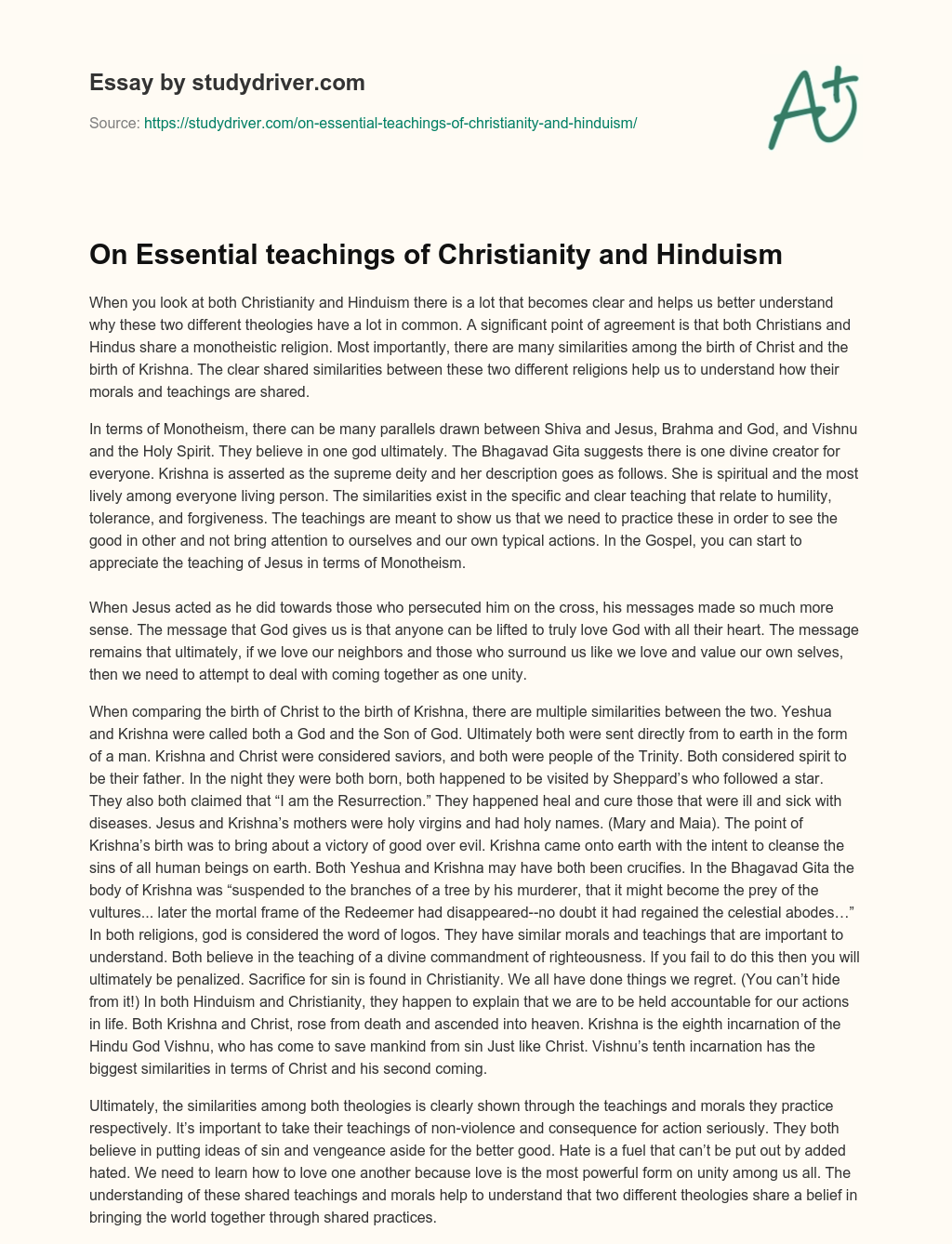 On Essential Teachings of Christianity and Hinduism essay