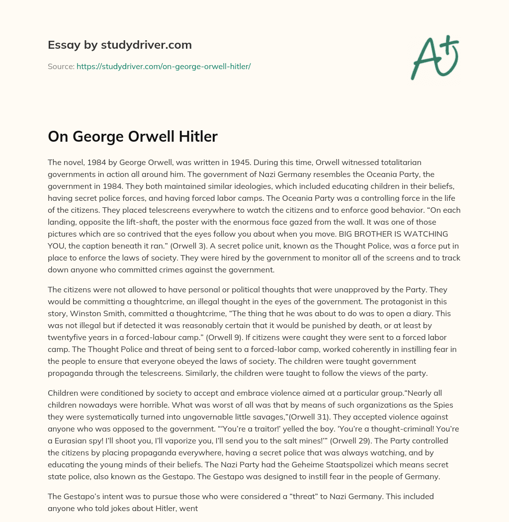 On George Orwell Hitler essay