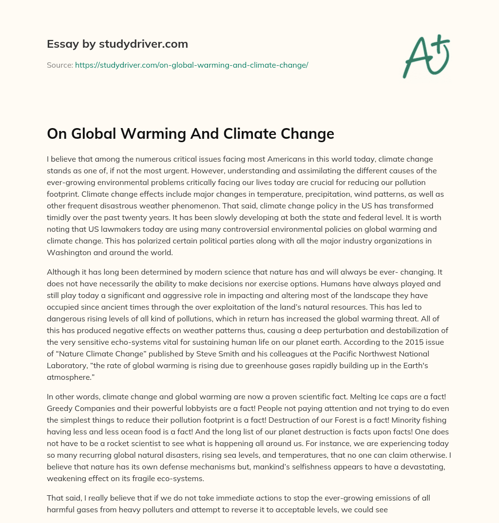 On Global Warming and Climate Change essay