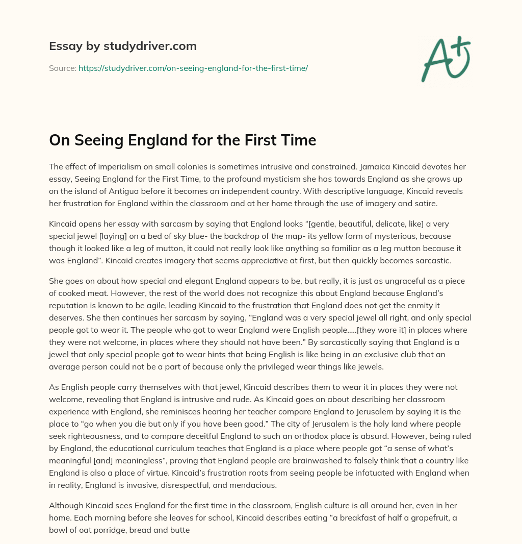 On Seeing England for the First Time essay
