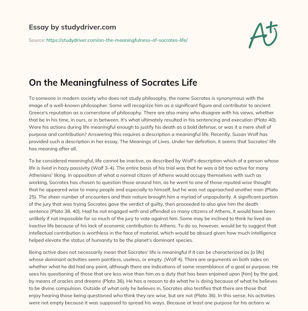 On the Meaningfulness of Socrates Life essay