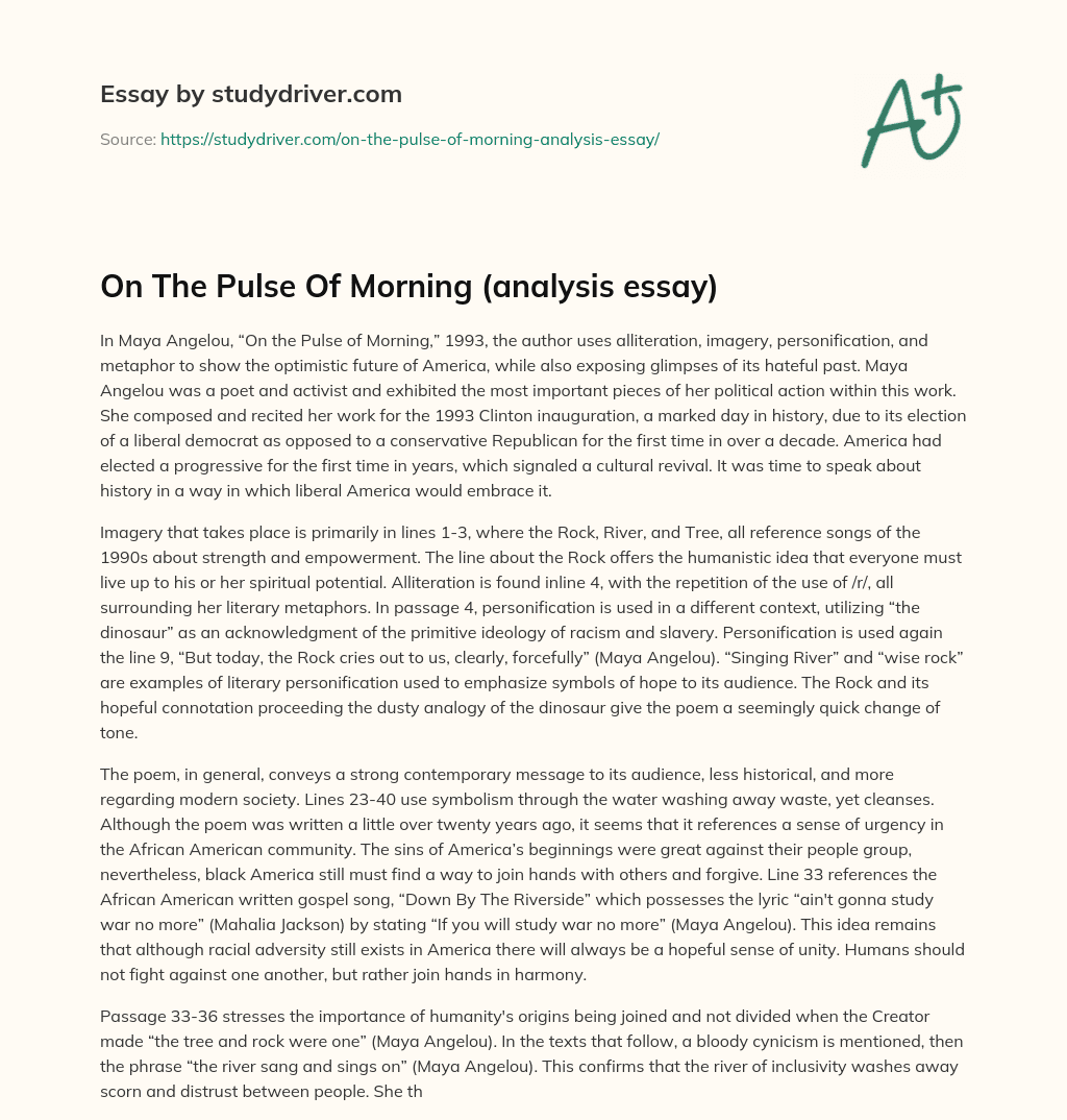 On the Pulse of Morning (analysis Essay) essay