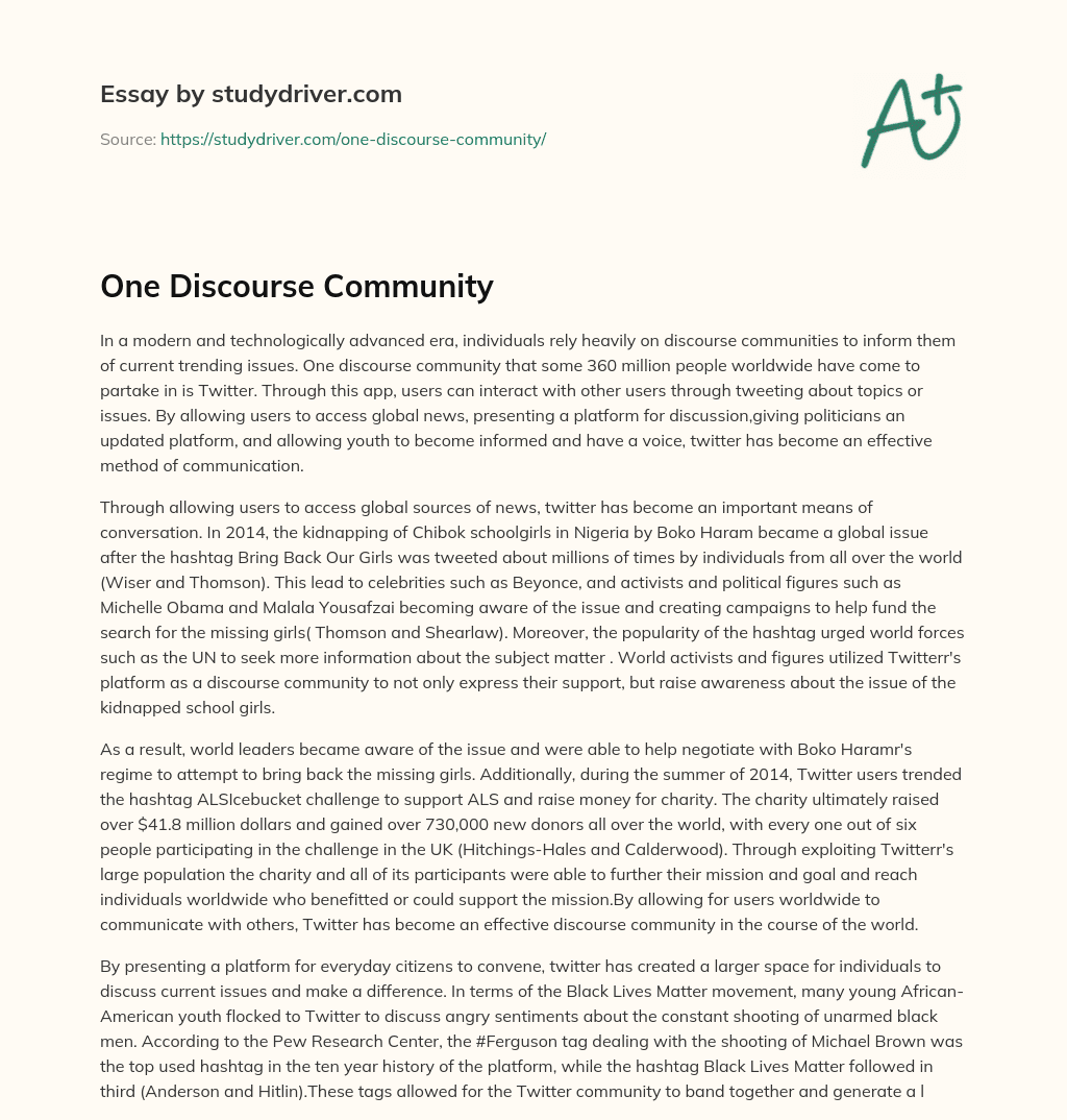 One Discourse Community essay