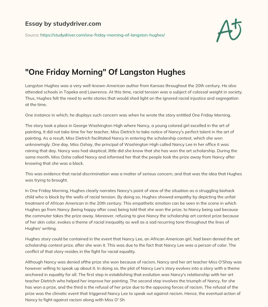 “One Friday Morning” of Langston Hughes essay