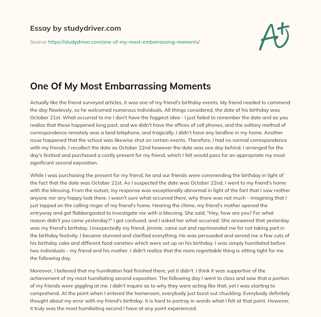 One of my most Embarrassing Moments essay