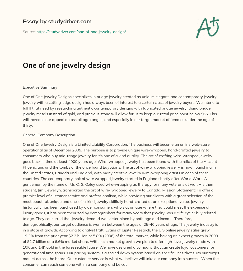 One of One Jewelry Design essay