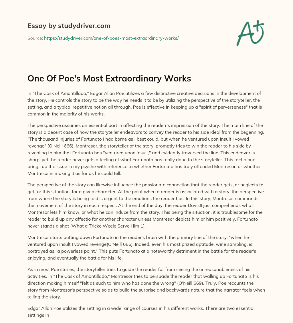 One of Poe’s most Extraordinary Works essay