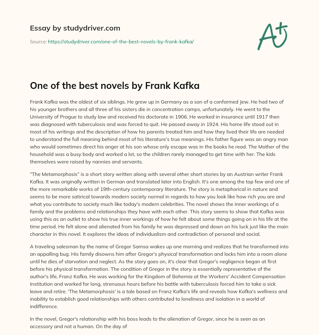 One of the Best Novels by Frank Kafka essay