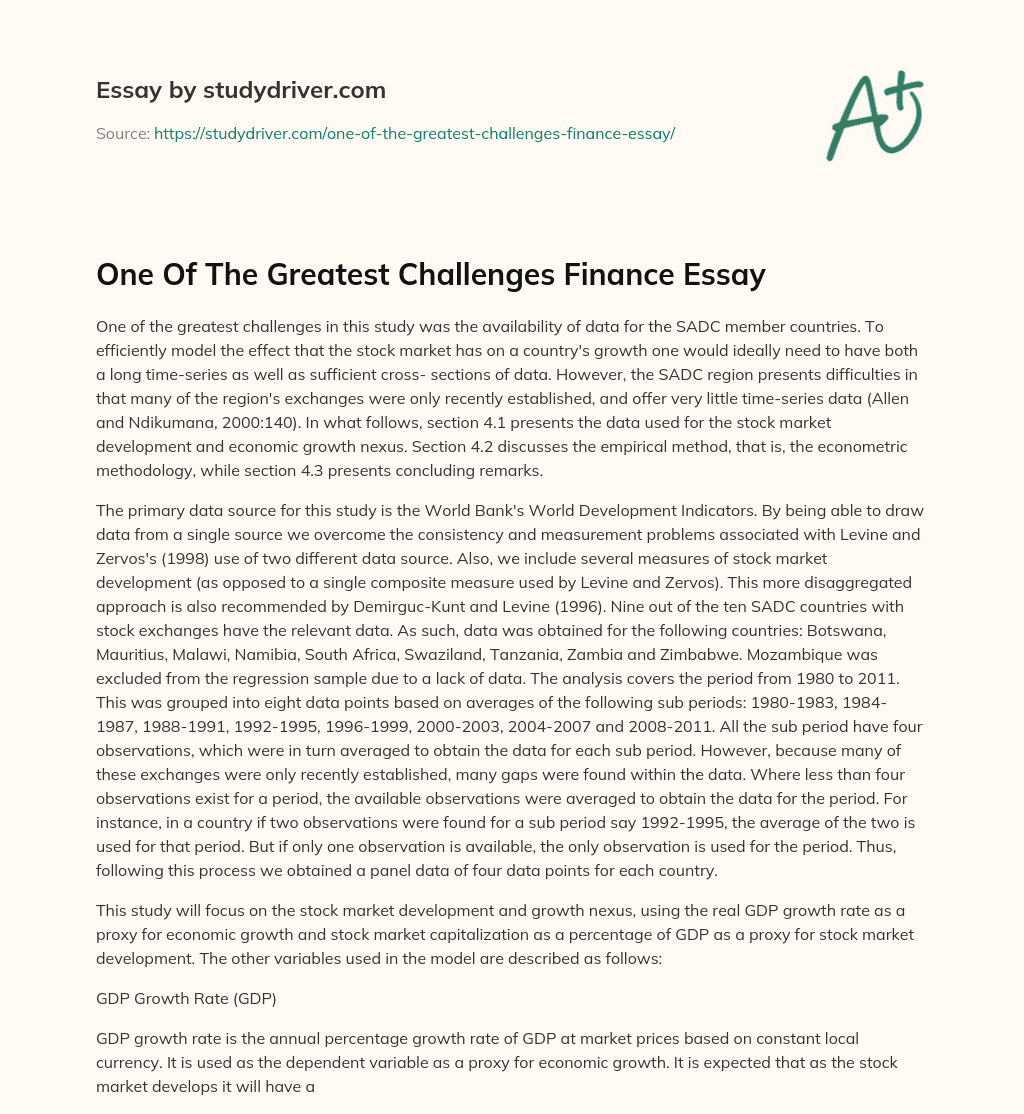 One of the Greatest Challenges Finance Essay essay