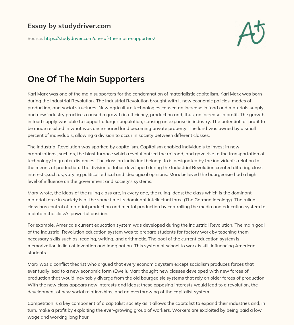 One of the Main Supporters essay