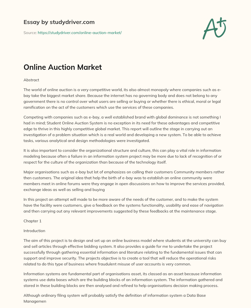 Online Auction Market essay