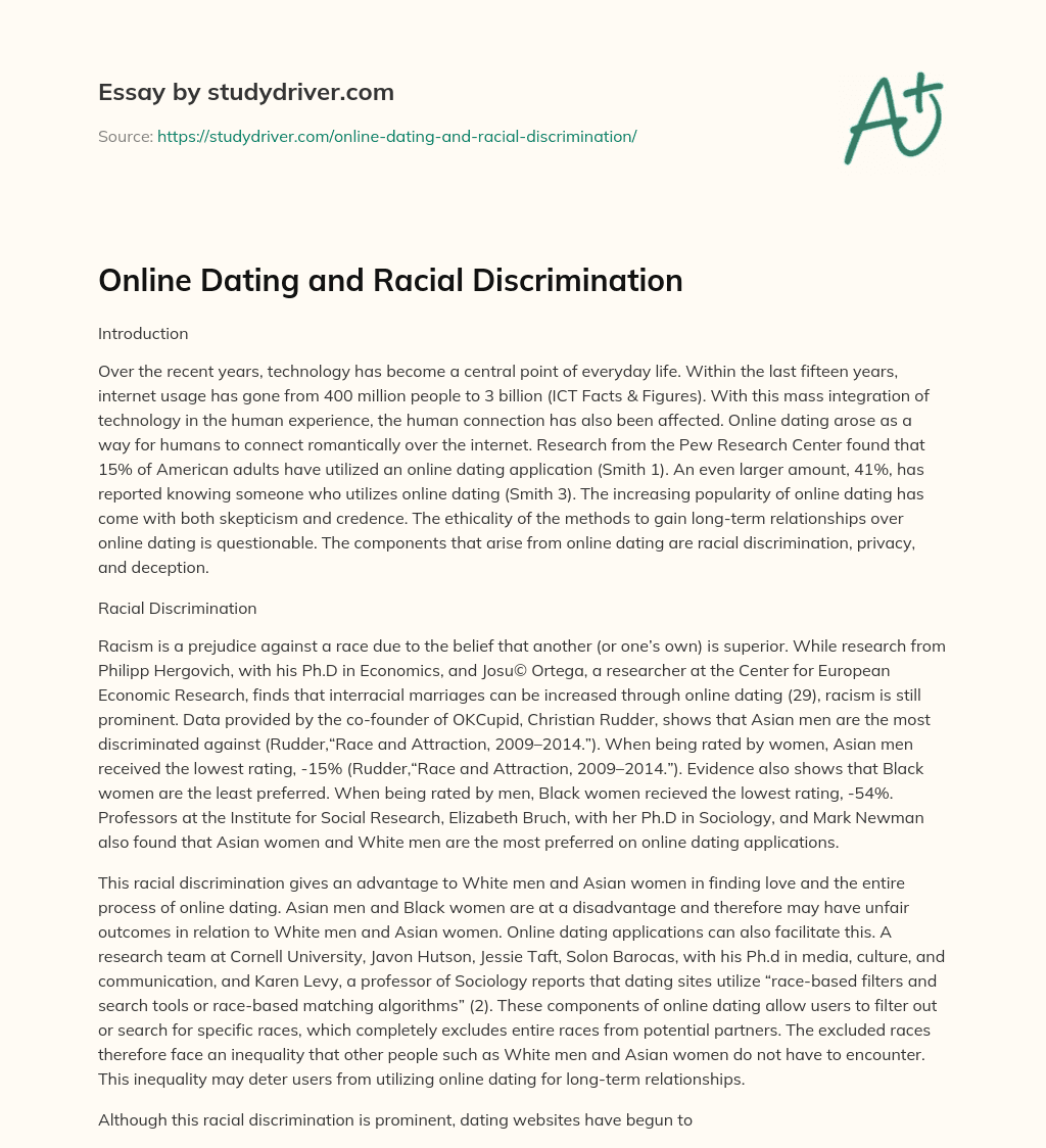 Online Dating and Racial Discrimination essay