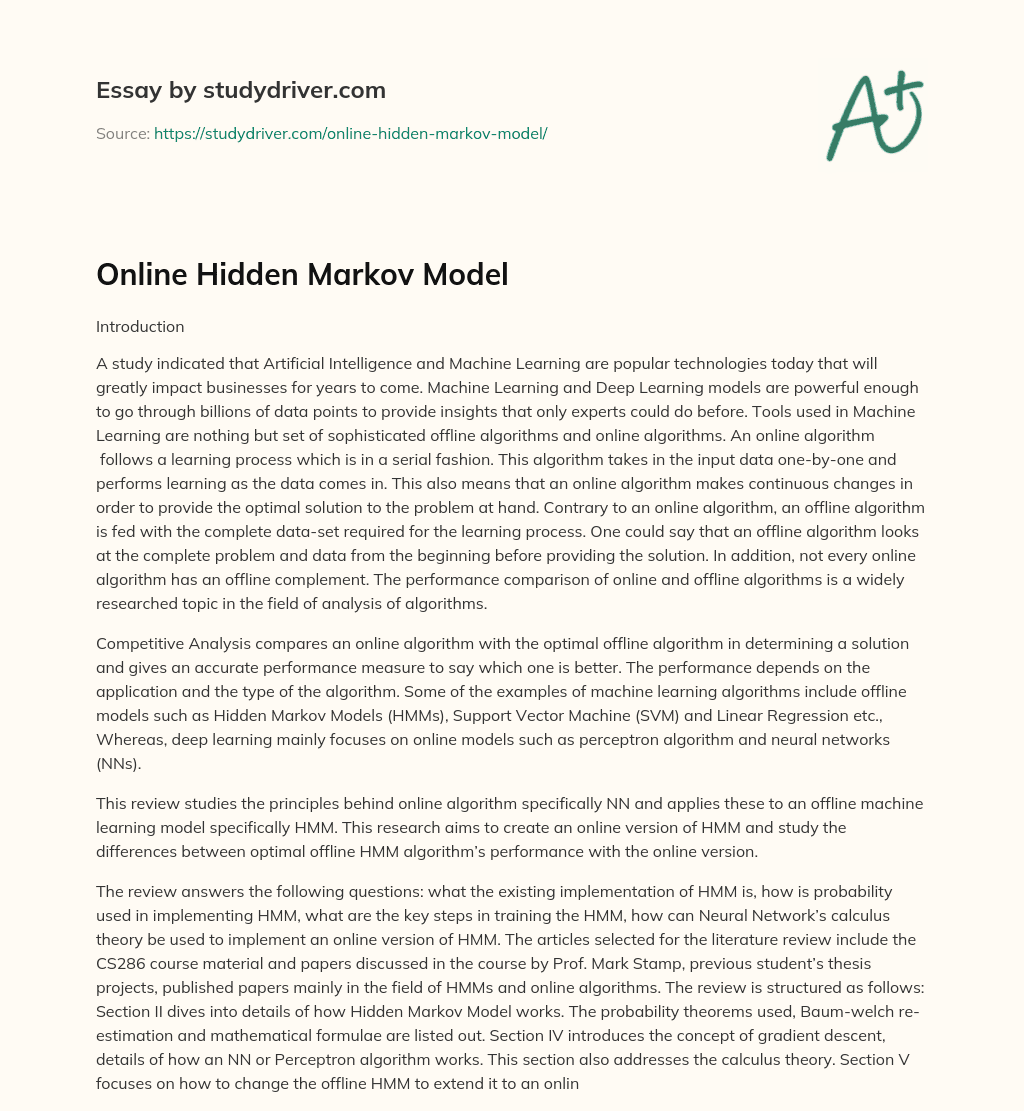 Online Hidden Markov Model essay