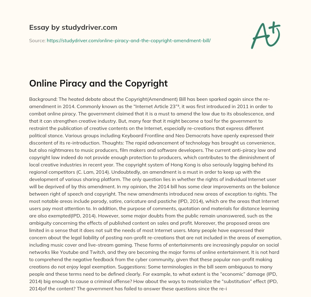 Online Piracy and the Copyright essay