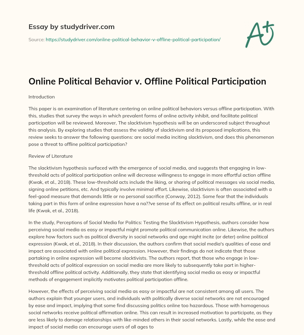 Online Political Behavior V. Offline Political Participation essay