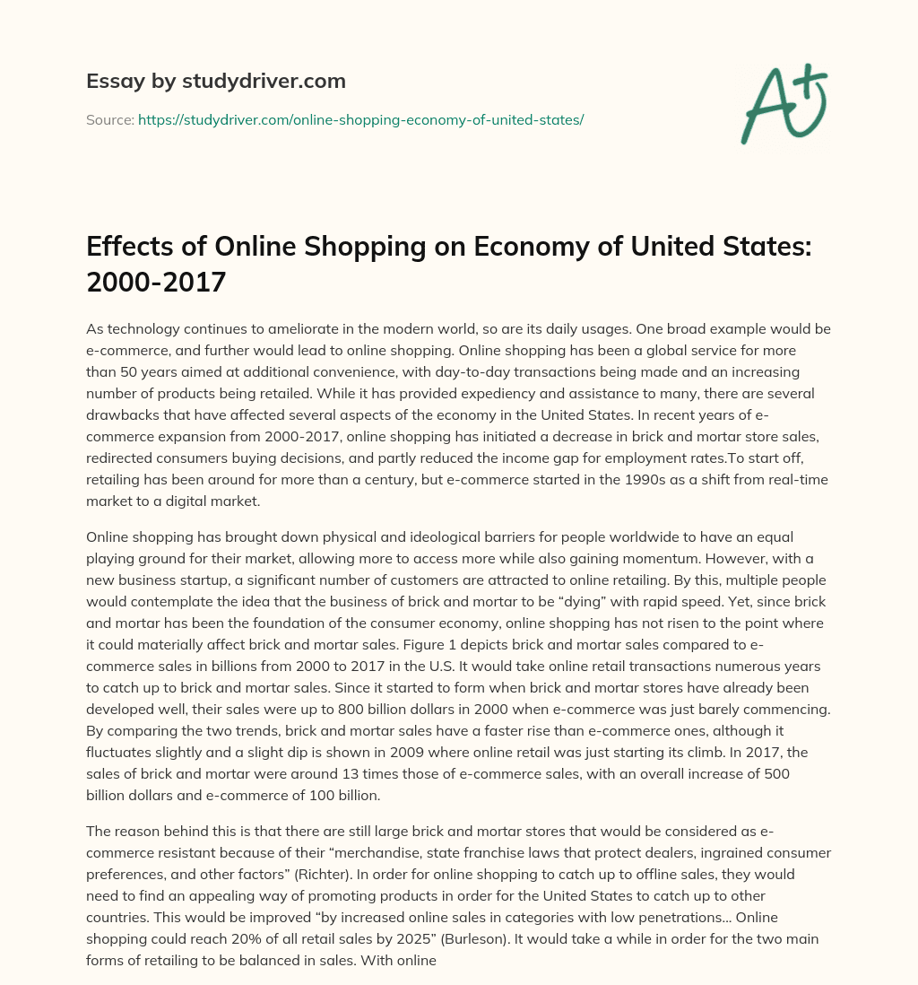 Effects of Online Shopping on Economy of United States: 2000-2017 essay