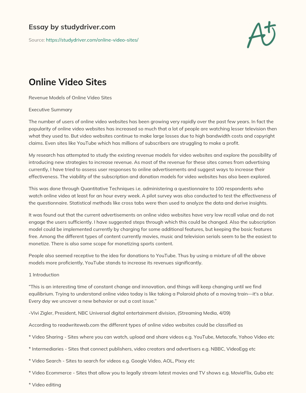 Online Video Sites essay