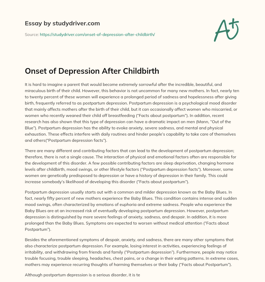 Onset of Depression after Childbirth essay
