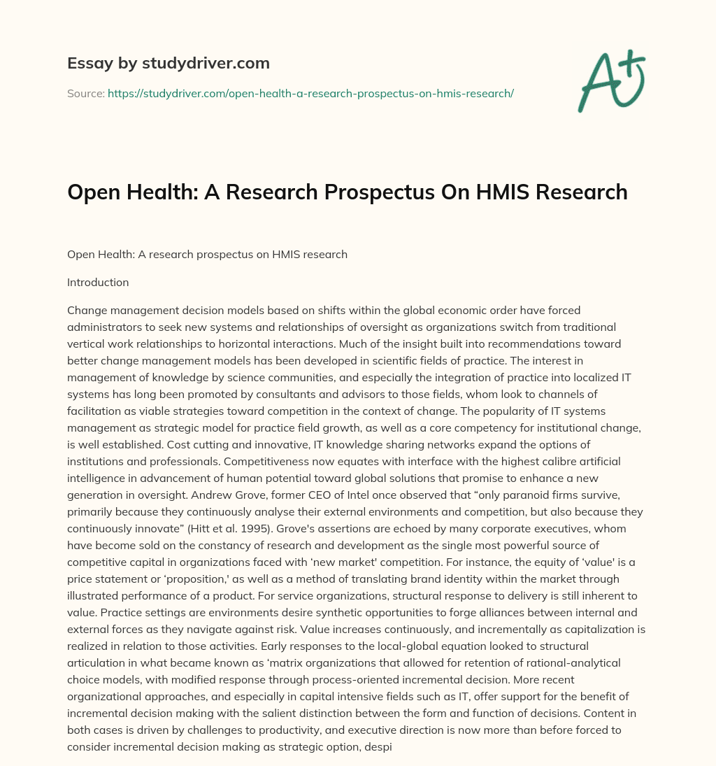 Open Health: a Research Prospectus on HMIS Research essay