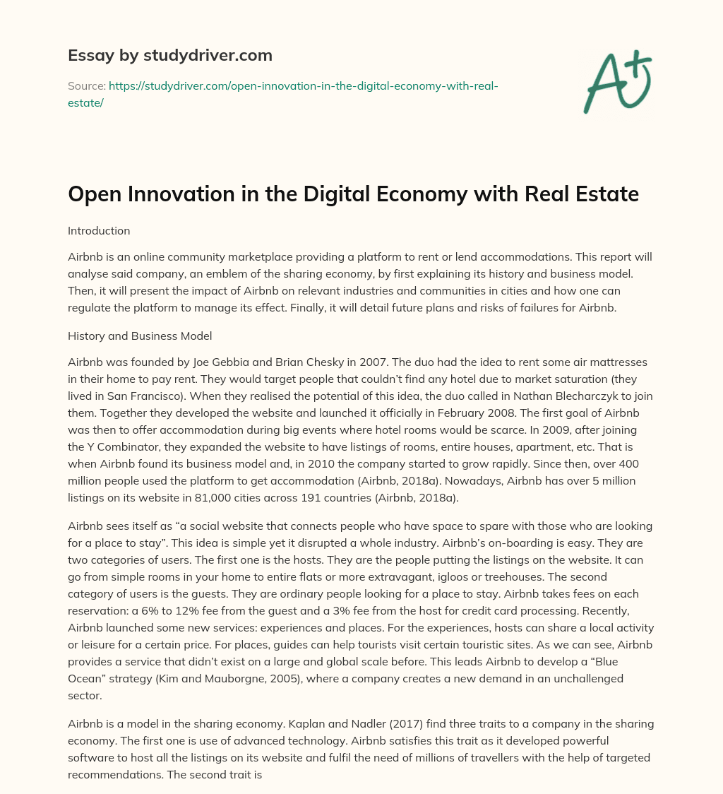 Open Innovation in the Digital Economy with Real Estate essay