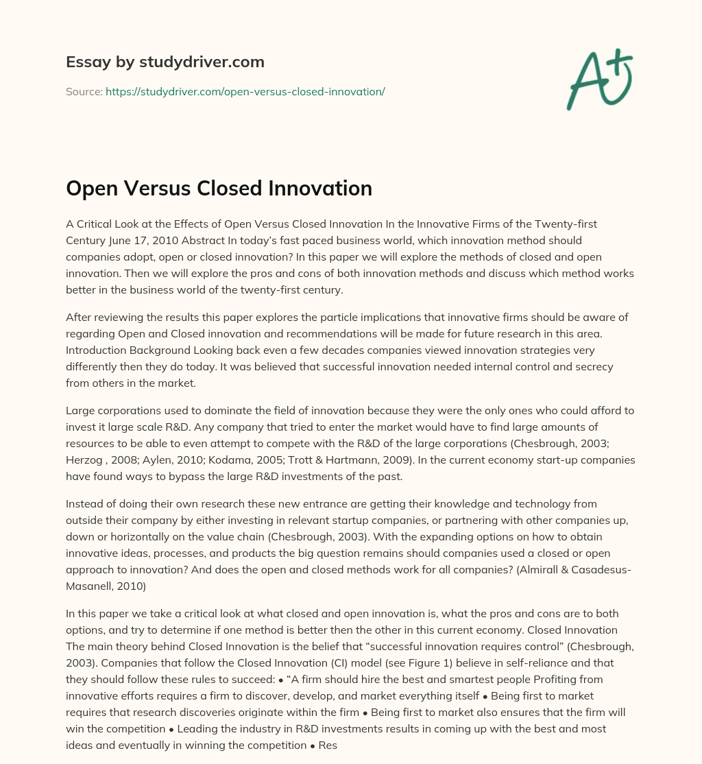 Open Versus Closed Innovation essay