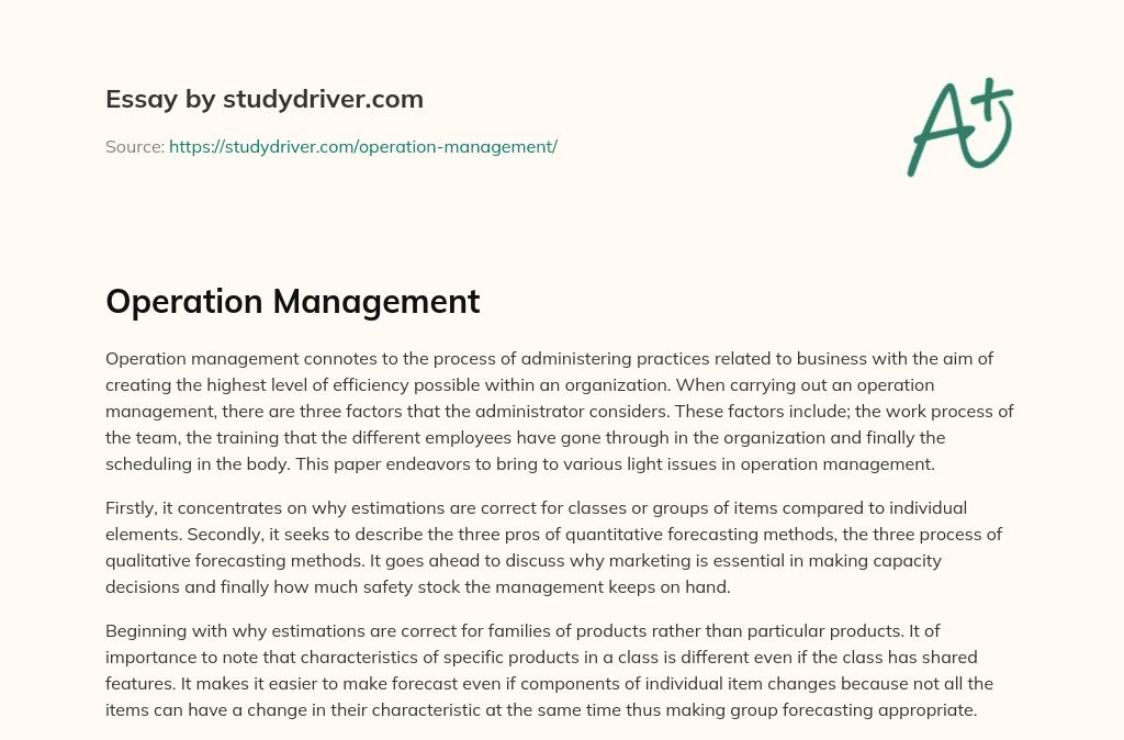 Operation Management essay
