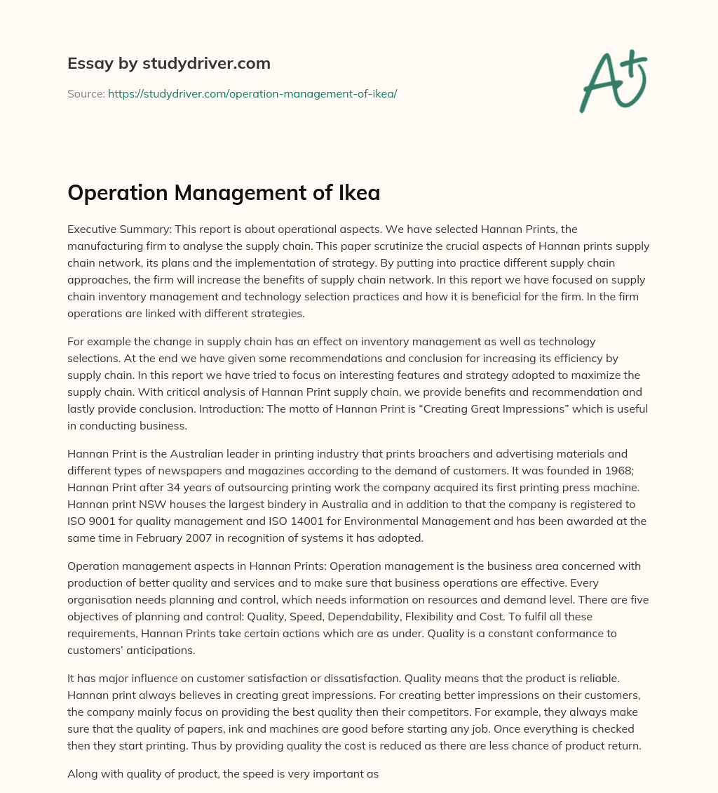 Operation Management of Ikea essay