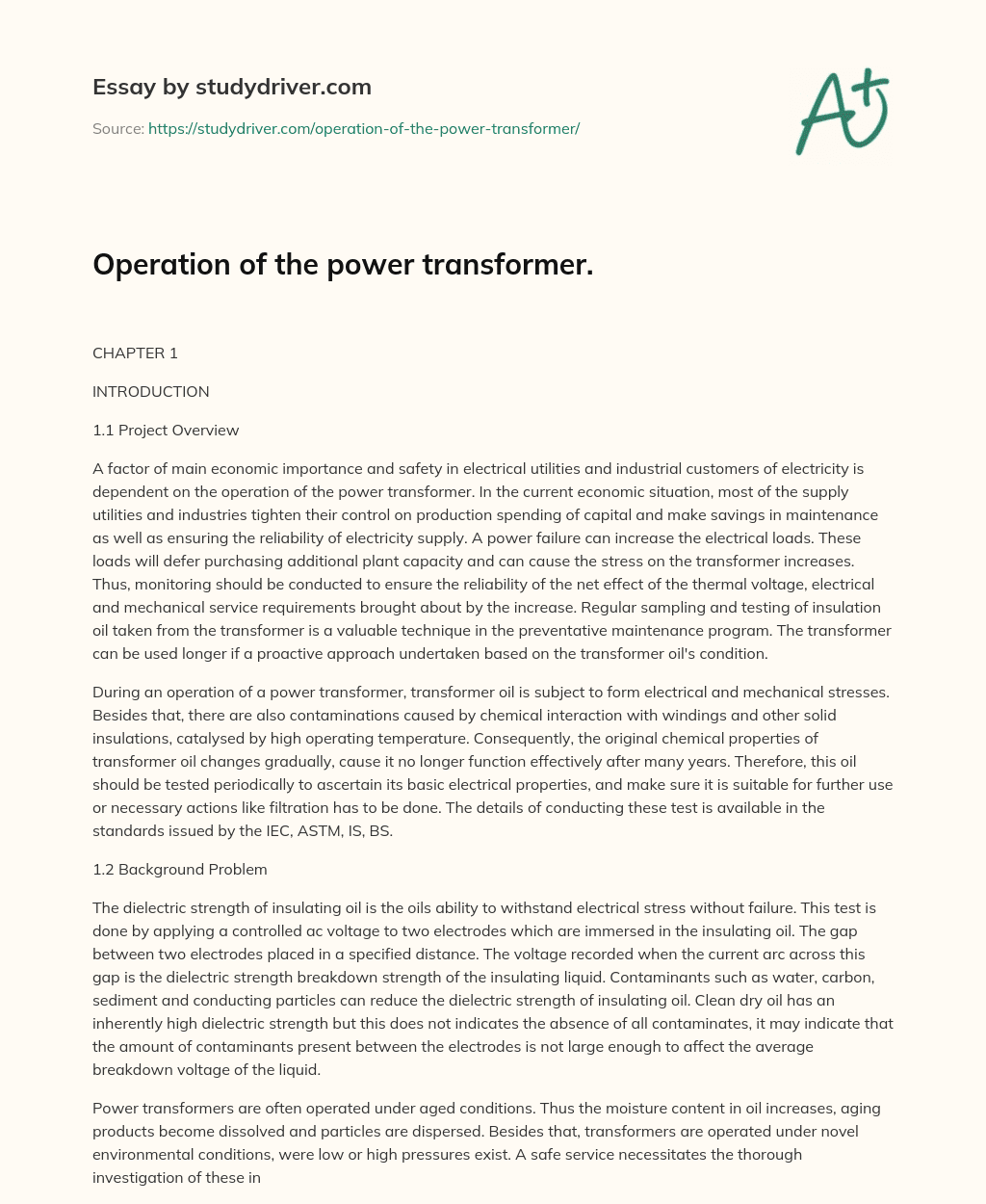 Operation of the Power Transformer. essay