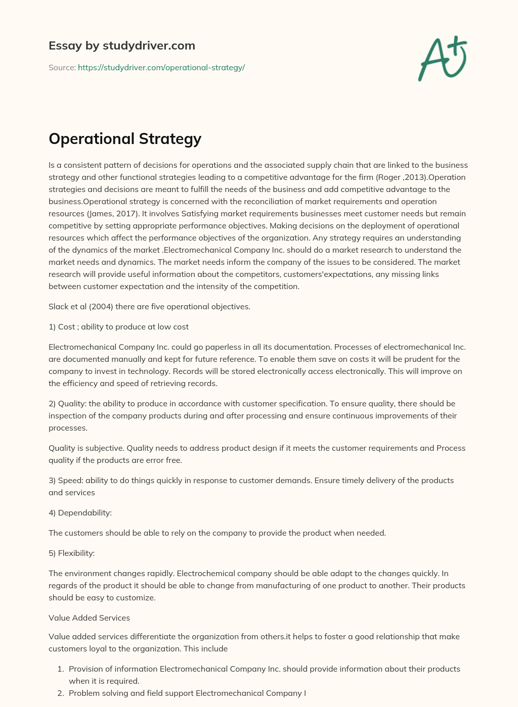 Operational Strategy essay