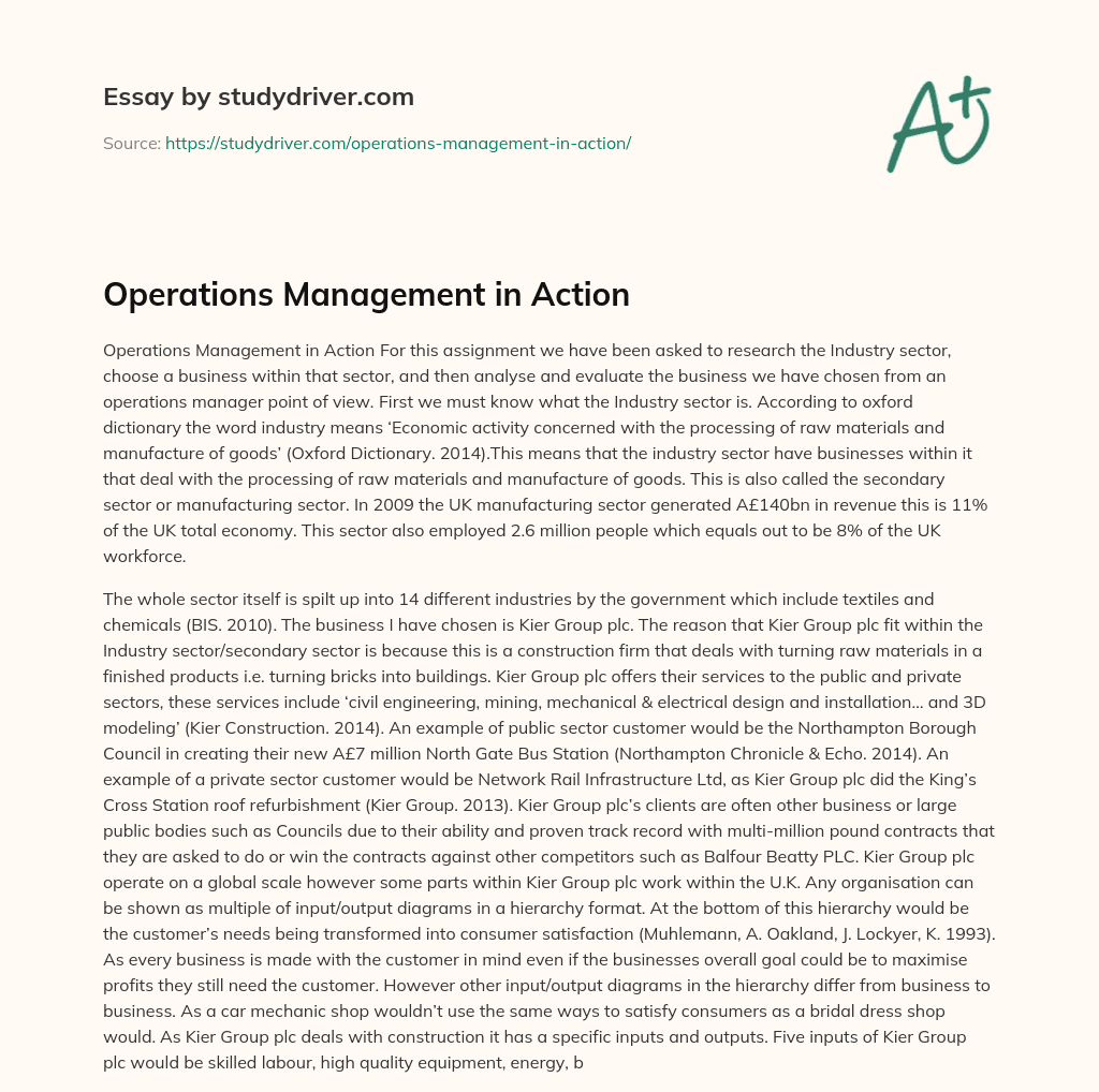 Operations Management in Action essay