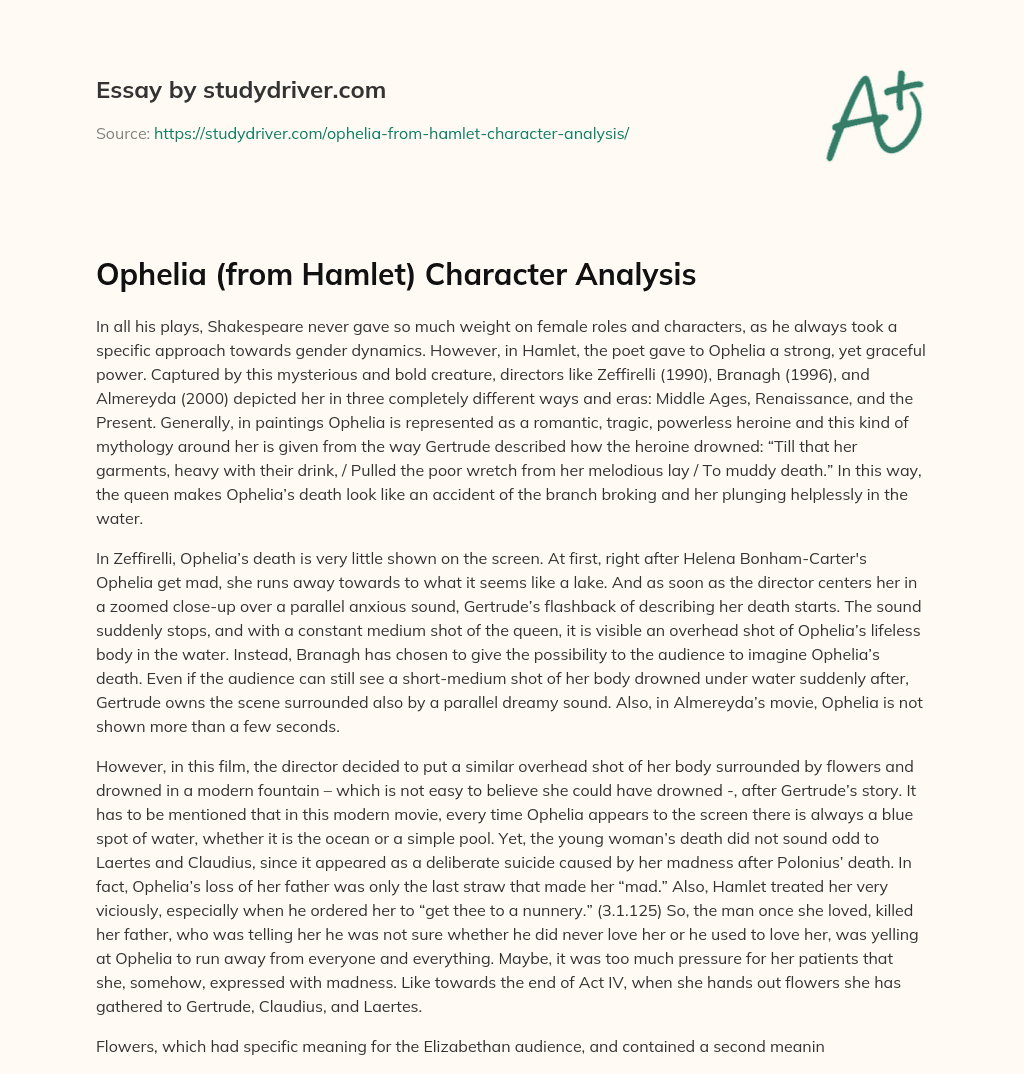 Ophelia (from Hamlet) Character Analysis essay
