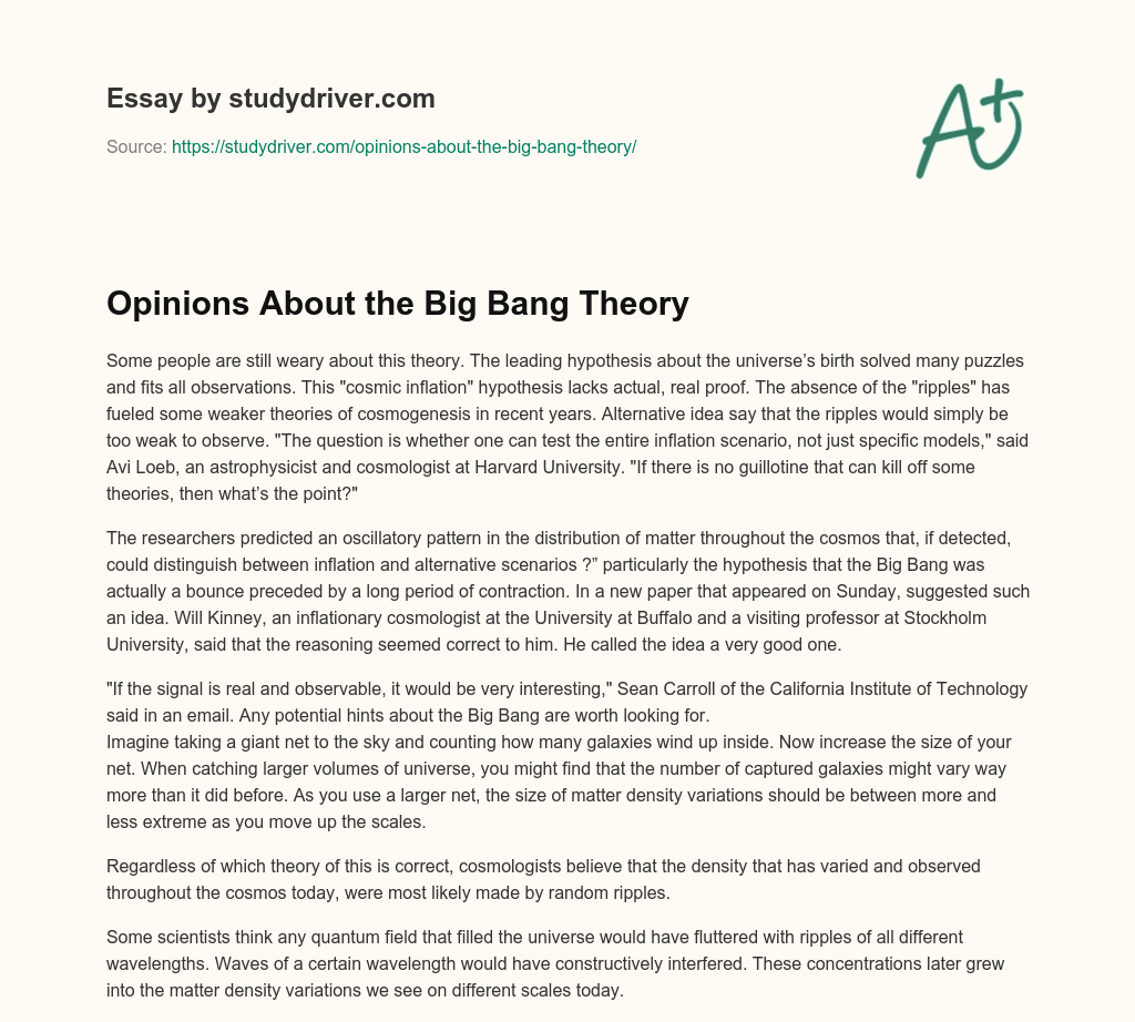 Opinions about the Big Bang Theory essay